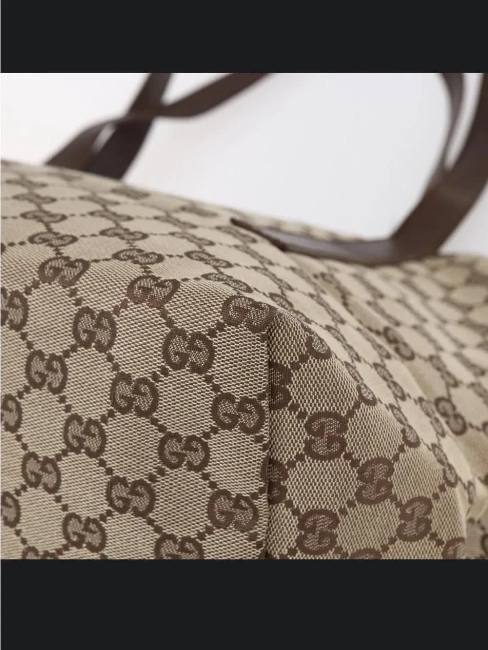 Gucci GG Canvas 019 0493 Beige Brown Leather Shoulder Tote Bag Authentic